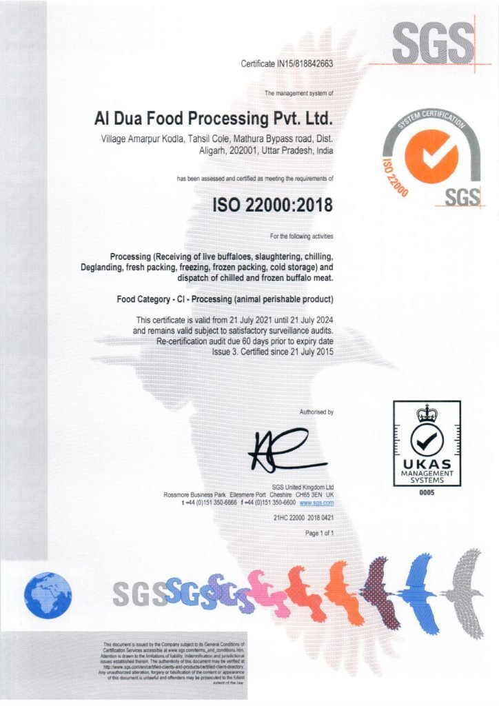 Certificates – AL-DUA FOOD PROCESSING PVT. LTD.